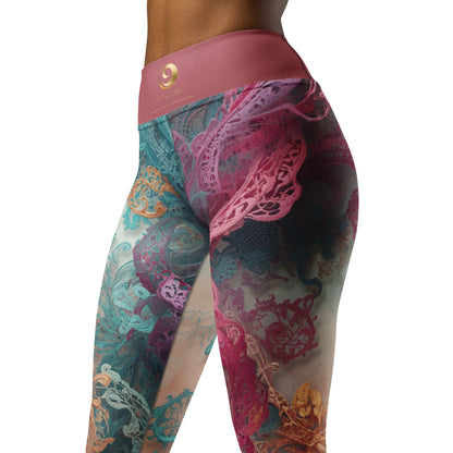 Chaitanya Abara Rangini Forme Yoga Leggings — lace-woven fractal pattern in warm chromatic tones