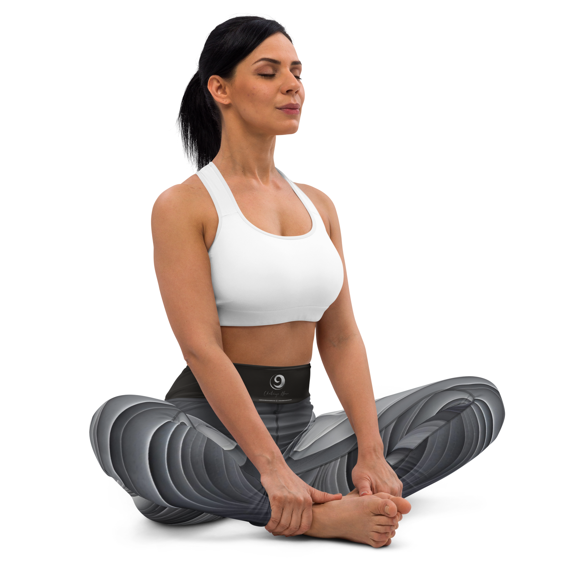 Chaitanya Abara Gray Leaf Pattern Yoga Leggings Eternal Agape Store
