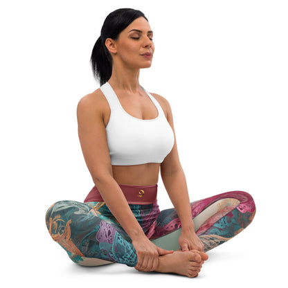 Chaitanya Abara Rangini Forme Yoga Leggings — lace-woven fractal pattern in warm chromatic tones