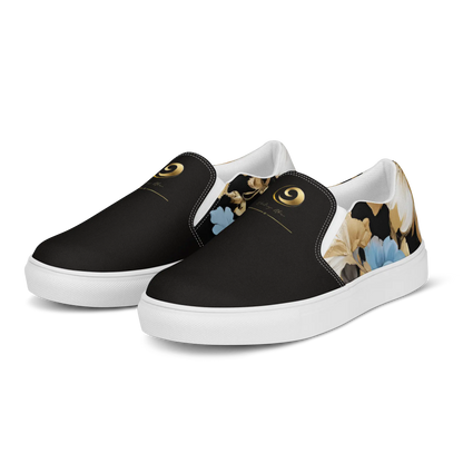 Chaitanya Abara White, Sky Blue and Black Floral Print Slip-on Canvas Shoes Eternal Agape Store